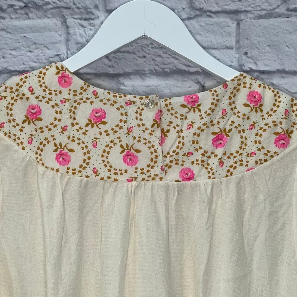 Vintage Prom'n Nod Long Sleeve Short Nightgown Beige Floral 60s Nylon Blend M
